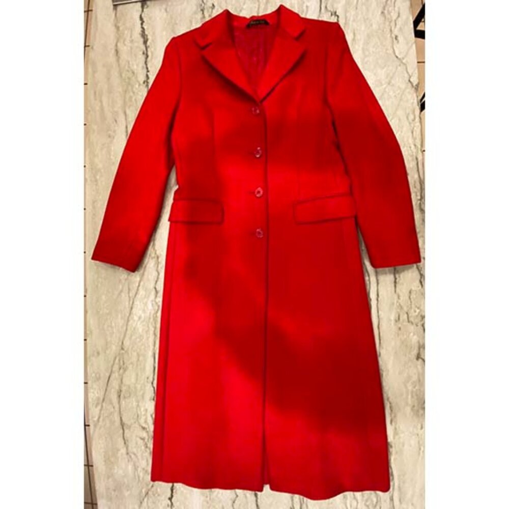 Louis Dell'Olio: 100% Italian Cashmere Red Coat. Size 8-10, Vintage. See Notes!